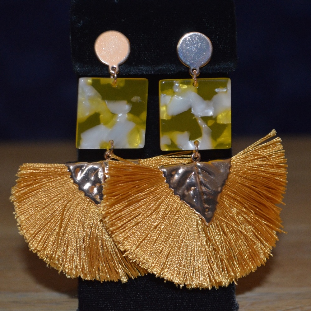 Goldtone and Acrylic Tassel Earrings